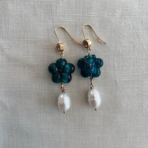 Mignonne Gavigan Pearl and Glass Flower Earrings